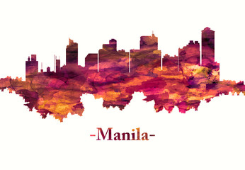 Manila city Philippines skyline in red