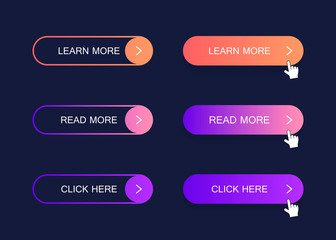 Set of modern material style buttons. Different gradient colors. Modern vector illustration flat style