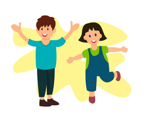 Smiling Brother and Sister Flat Vector Characters