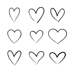Heart hand drawn icons set isolated on white background. For poster, wallpaper and Valentine's day. Collection of hearts, creative art