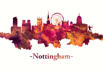 Obraz premium Nottingham England skyline in red