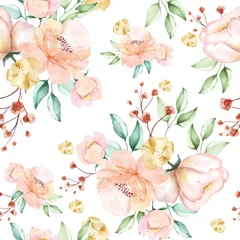 Behang Wit Prachtig aquarel bloemen naadloos patroon