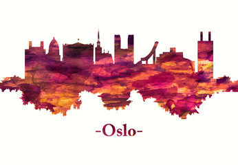 Oslo Norway skyline in red - obrazy, fototapety, plakaty