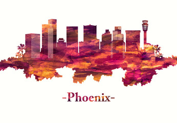 Phoenix Arizona skyline in red - obrazy, fototapety, plakaty