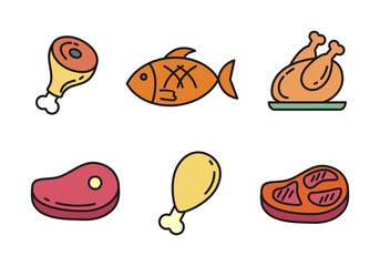 Set of meat  icon with outline design. Meat vector illustration 