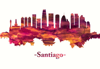 Obraz premium Panoramę Santiago Chile na czerwono