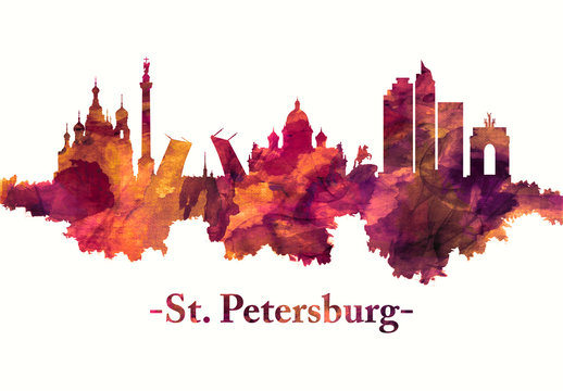 St. Petersburg Russian Skyline In Red