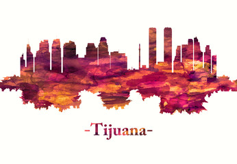 Tijuana Mexico skyline in red