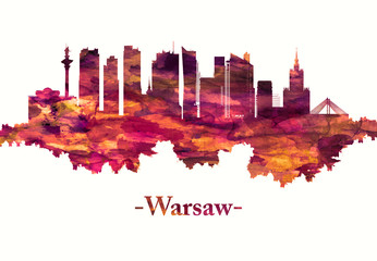 Fototapeta premium Warszawa Polska panoramę na czerwono