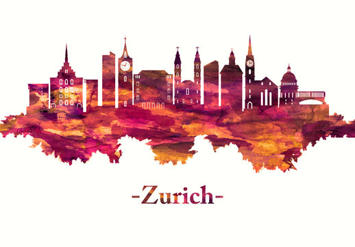 Zurich Switzerland skyline in red