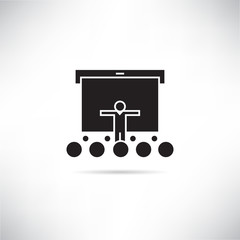 business conference icons, speaker on the stage and audience