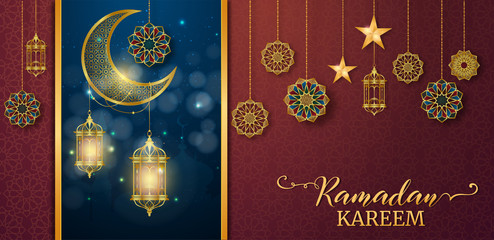 Ramadan Kareem or Eid mubarak greeting card islamic vector design 