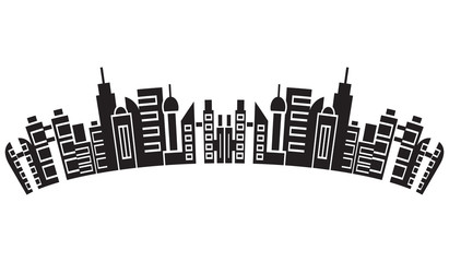 city skyline, silhouette collection of building curve shape on white background