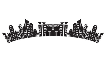 city skyline, silhouette collection of building curve shape on white background