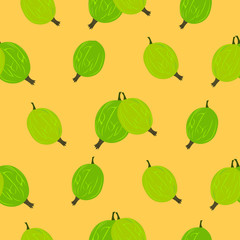 Fototapeta na wymiar Pattern gooseberry on a green background. Summer design for cafe, menu, flyer, fabric, invitation, holiday.