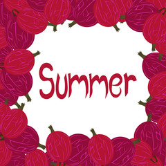 The inscription summer in the frame of the berries. Gooseberry. Design of a calendar, postcard, flyer.