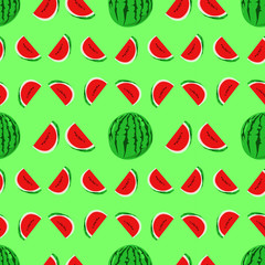 Summer watermelon pattern. Pieces of berries. Bright design of flyer, postcard, stationery, holidays, parties.