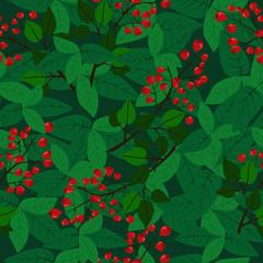 Pattern lingonberry. Forest. Design for fabric, greeting card, invitation, flyer.