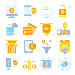 bitcoin and cryptocurrency technology concept icons set
