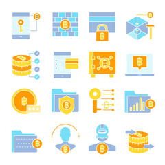 bitcoin and cryptocurrency technology concept icons set