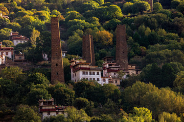 Danba County, Sichuan Province China. Zhonglu Township, Architectural Style of Jiuaju Ancient...
