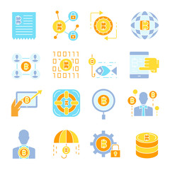 Fototapeta premium bitcoin and cryptocurrency technology concept icons set