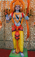 Closeup view of Hindu God Rama in a temple