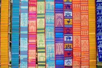 buatiful thai fabric in thai festival background