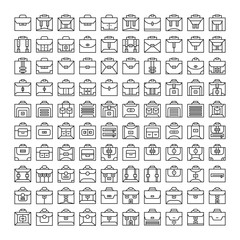 business bag and briefcase icons, line design