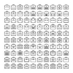 business bag and briefcase icons, line design