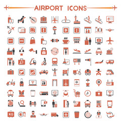 airport icons set, orange color theme