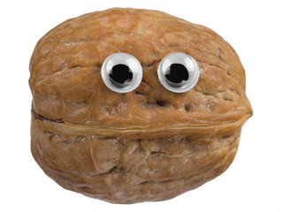 Whole nut funny face with eyes isolated on white background