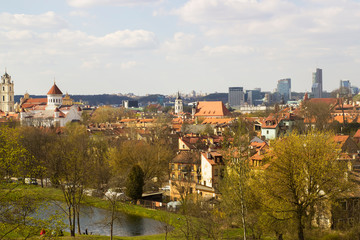 Fototapeta na wymiar Panoramic City View Vilnius, Lithuania. Spring time