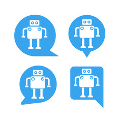 robot in blue speech bubble icons, chat bot