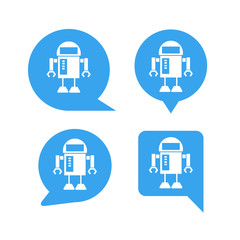 robot in blue speech bubble icons, chat bot