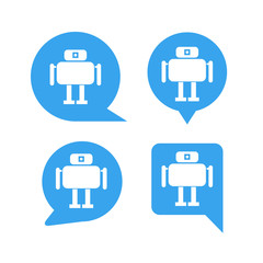 robot in blue speech bubble icons, chat bot