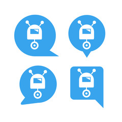 robot in blue speech bubble icons, chat bot