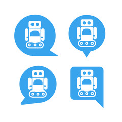 robot in blue speech bubble icons, chat bot