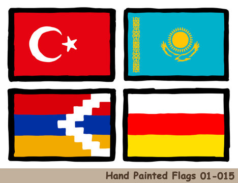 手描きの旗アイコン トルコの国旗 カザフスタンの国旗 アルツァフ共和国の国旗 南オセチアの国旗 Flag Of The Turkey Kazakhstan Republic Of Artsakh South Ossetia Hand Drawn Isolated Vector Icon Stock Vector Adobe Stock