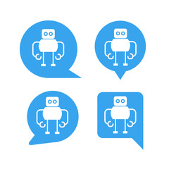 robot in blue speech bubble icons, chat bot