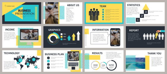 Yellow elements on a white background. This template is the best as a business presentation, used in marketing and advertising, the annual report, flyer and banner