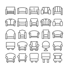 sofa icons set, line design