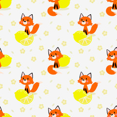 Cute little fox and lemon seamless pattern.