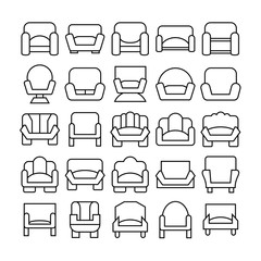 sofa icons set, line design