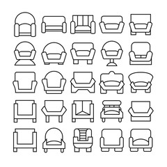 sofa icons set, line design