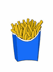 French fries in blue box, fast food,vector