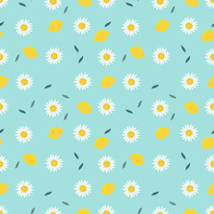 Obraz premium Lemon and sweet white flower seamless pattern.