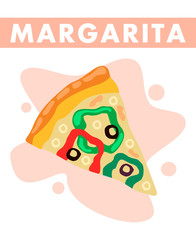Fototapeta premium Margarita Pizza Slice Closeup Flat Illustration