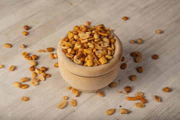 dried fruit in wooden bowl, snack for between meals