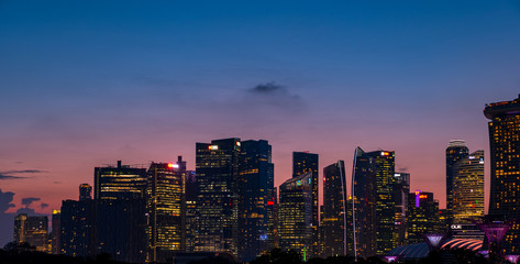 2019 March 02 - Singapore, Marina Barrage, View of the city and buildings at dusk.